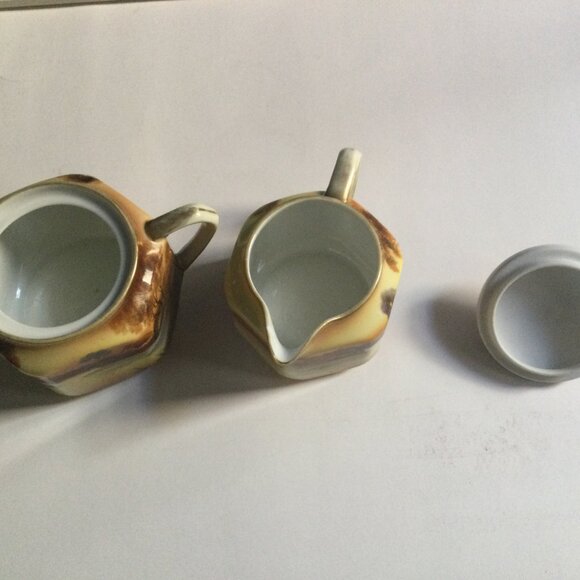 Vintage antique hand painted Nippon lidded sugar bowl and creamer tree - Picture 5 of 6